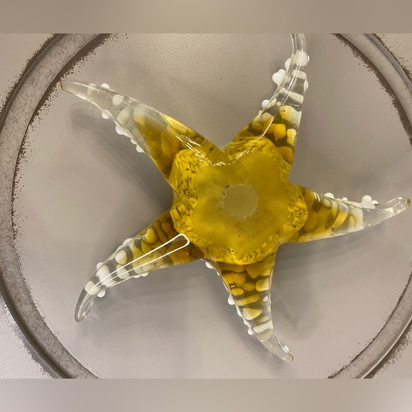 Amber Hand Blown Textured Glass Starfish Paperweight Sculpture 6.5 Inch - Picture 3 of 8